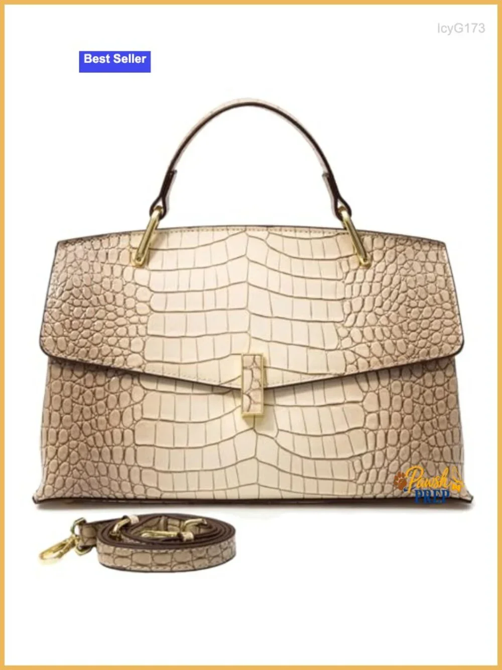 Genuine Leather Crocodile Pattern Handbag with Top Handle and Detachable Strap